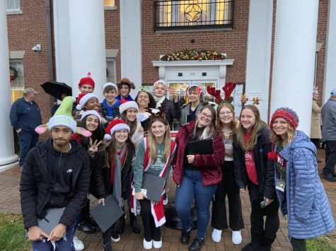 Mrs. Combs and carolers at Prince Fredrick Courthouse Tree Lighting Ceremony